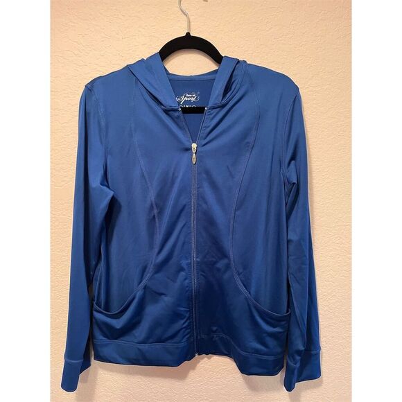 Style & Co Women's Blue Hooded Athletic Jacket Size M Casual Zip Up - Picture 2 of 5